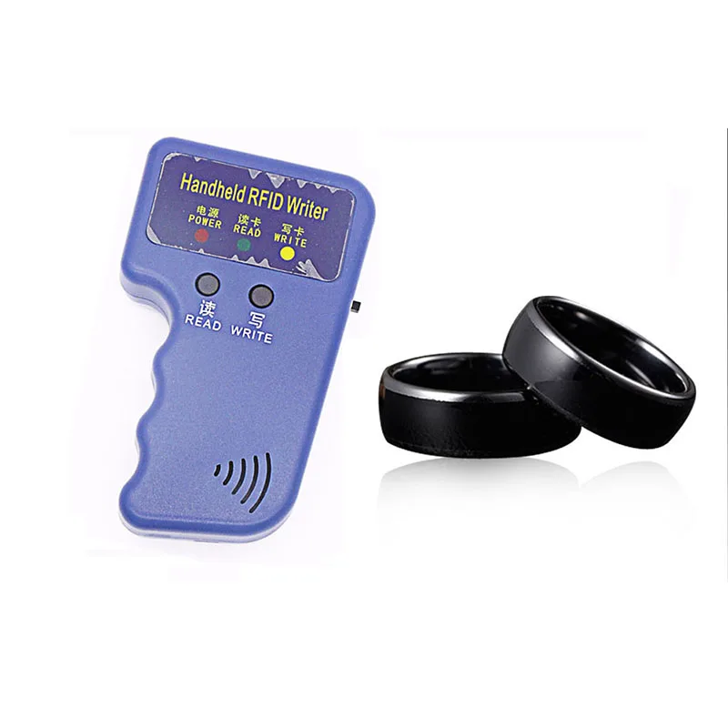 NEW Handheld 125KHz EM4100 RFID Copier Writer Duplicator Programmer Reader +ID125Khz RFID Black Ceramics Smart Finger Ring Wear