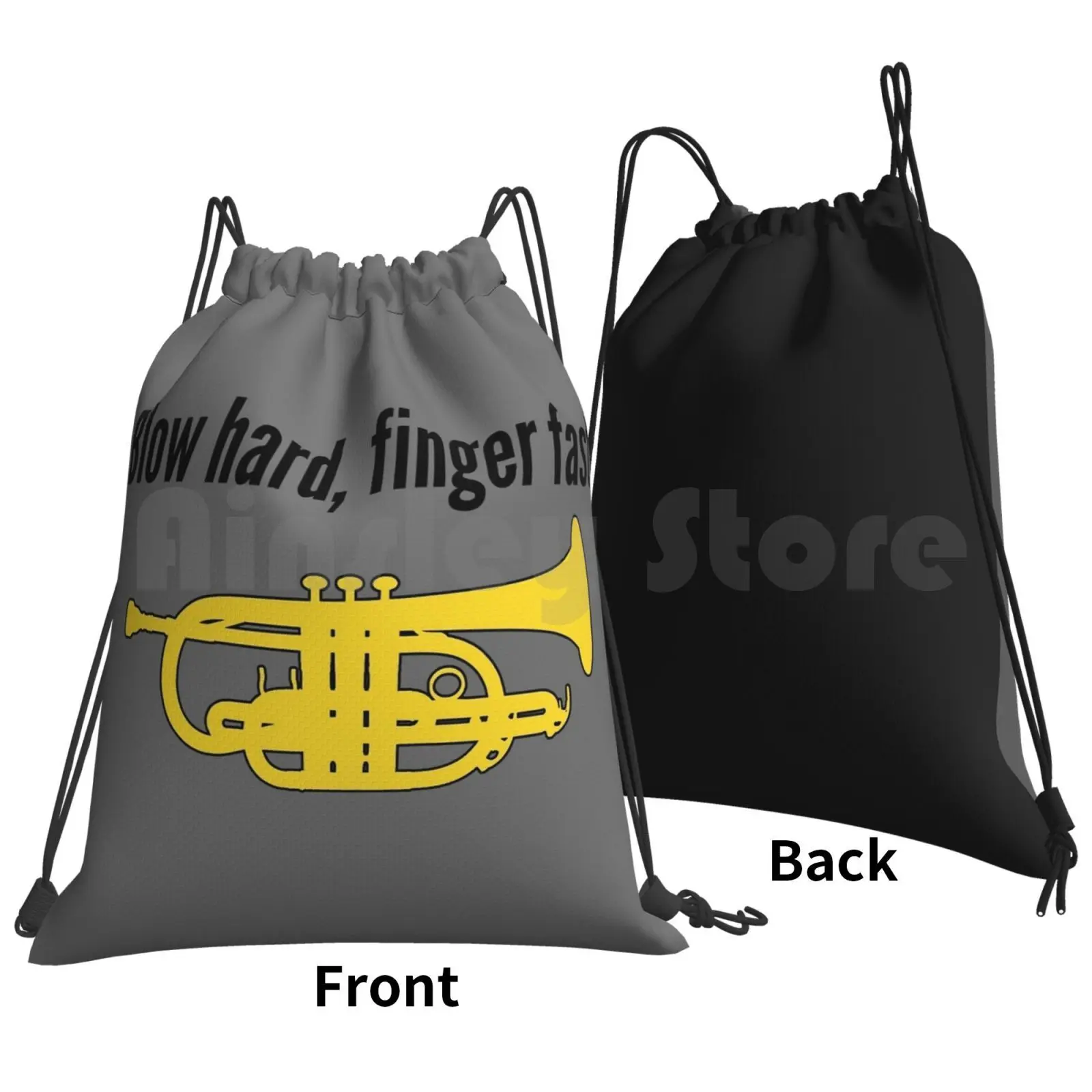 Cornet-Blow Hard , Finger Fast-Funny Trumpet Gift / Funny Cornet Gift Backpack Drawstring Bags Gym Bag Waterproof Cornet