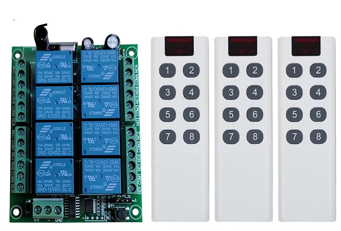 DC 12V 24V 8 CH Channels 8CH RF Wireless Remote Control Switch Remote Control System receiver transmitter 8CH Relay 315/433 MHz