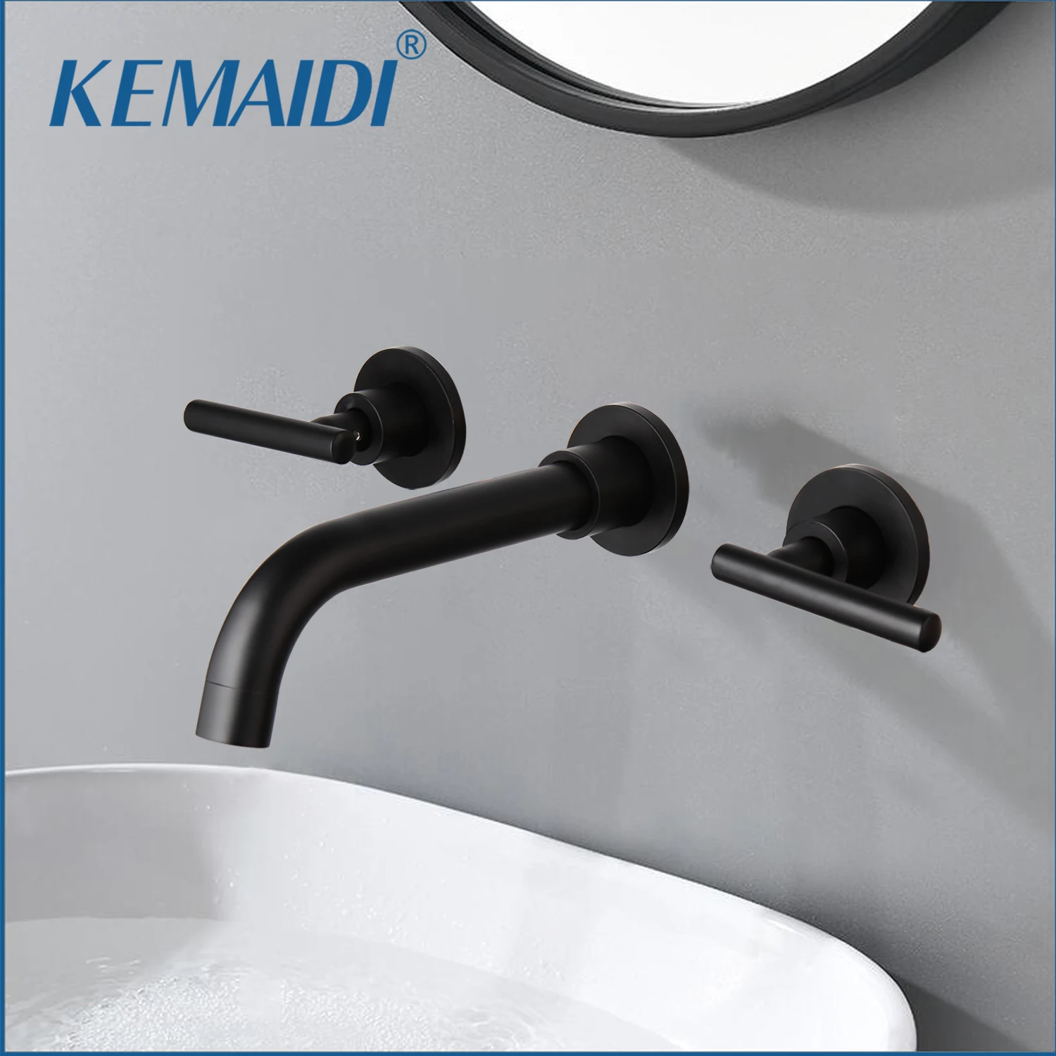 

KEMAIDI Matte Black Wash Basin Sink Faucets Wall Mounted Brass Bathtub Mixer Tap Faucet Bathroom Bathtub Faucet Stream Sprayer