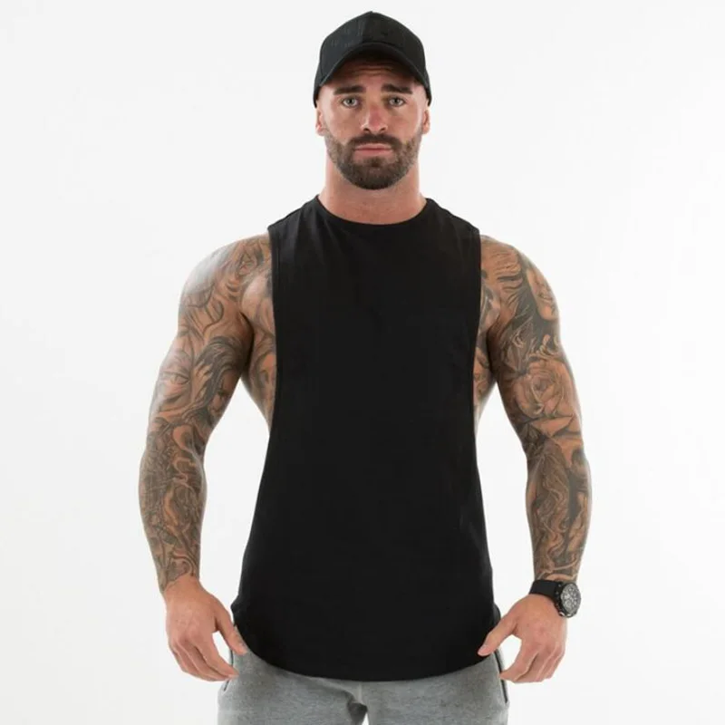 Brand Bodybuilding Clothing Fitness Mens Flow Cut Off T-shirts Dropped Armholes Gym Tank Tops Workout Sleeveless Vest Tanktop