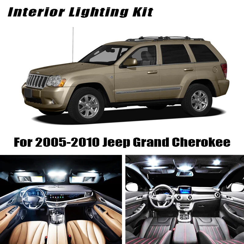 15pcs Car LED Light for Jeep Grand Cherokee 2005-2010,White Interior light bulb for Jeep Grand Cherokee WK Reading Lights