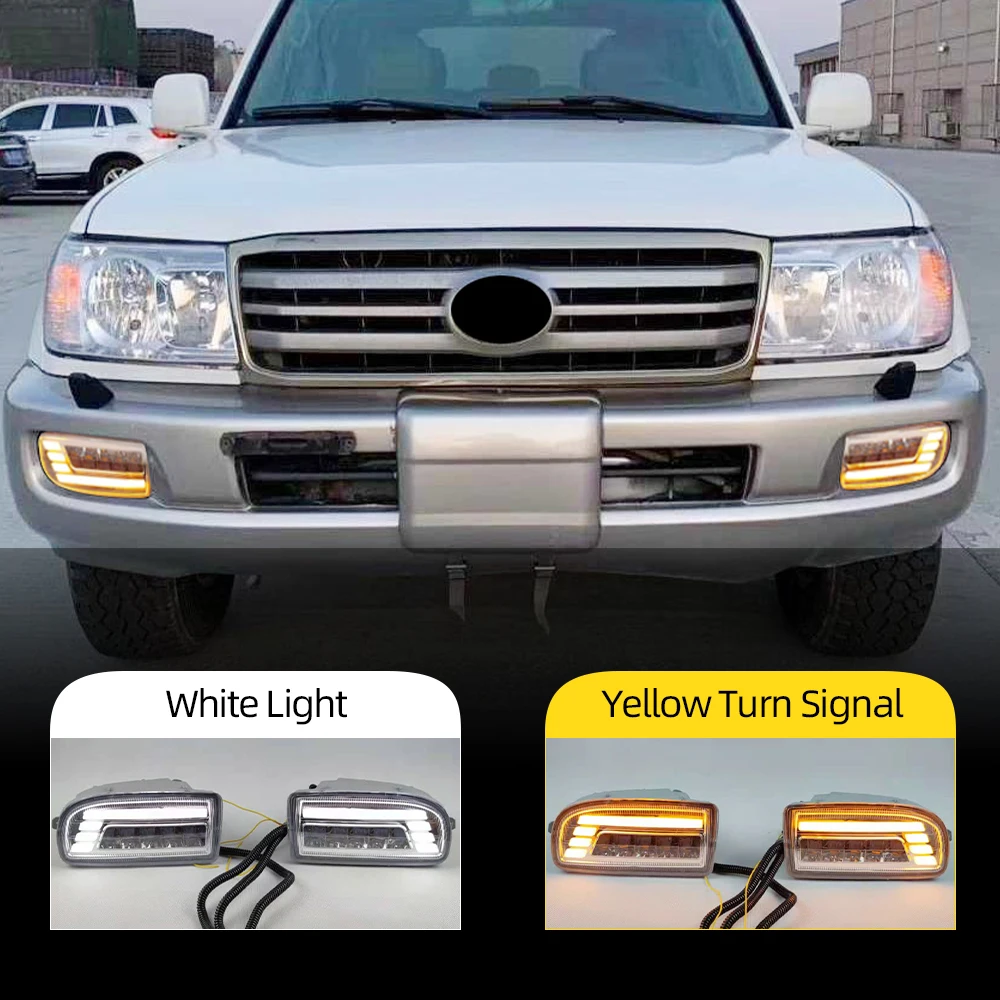 1 Pair LED Fog Lights for TOYOTA LAND CRUISER 100 LC100 1998-2008 DRL Turn signal Driving Lamp fog light UZJ100 FZJ100