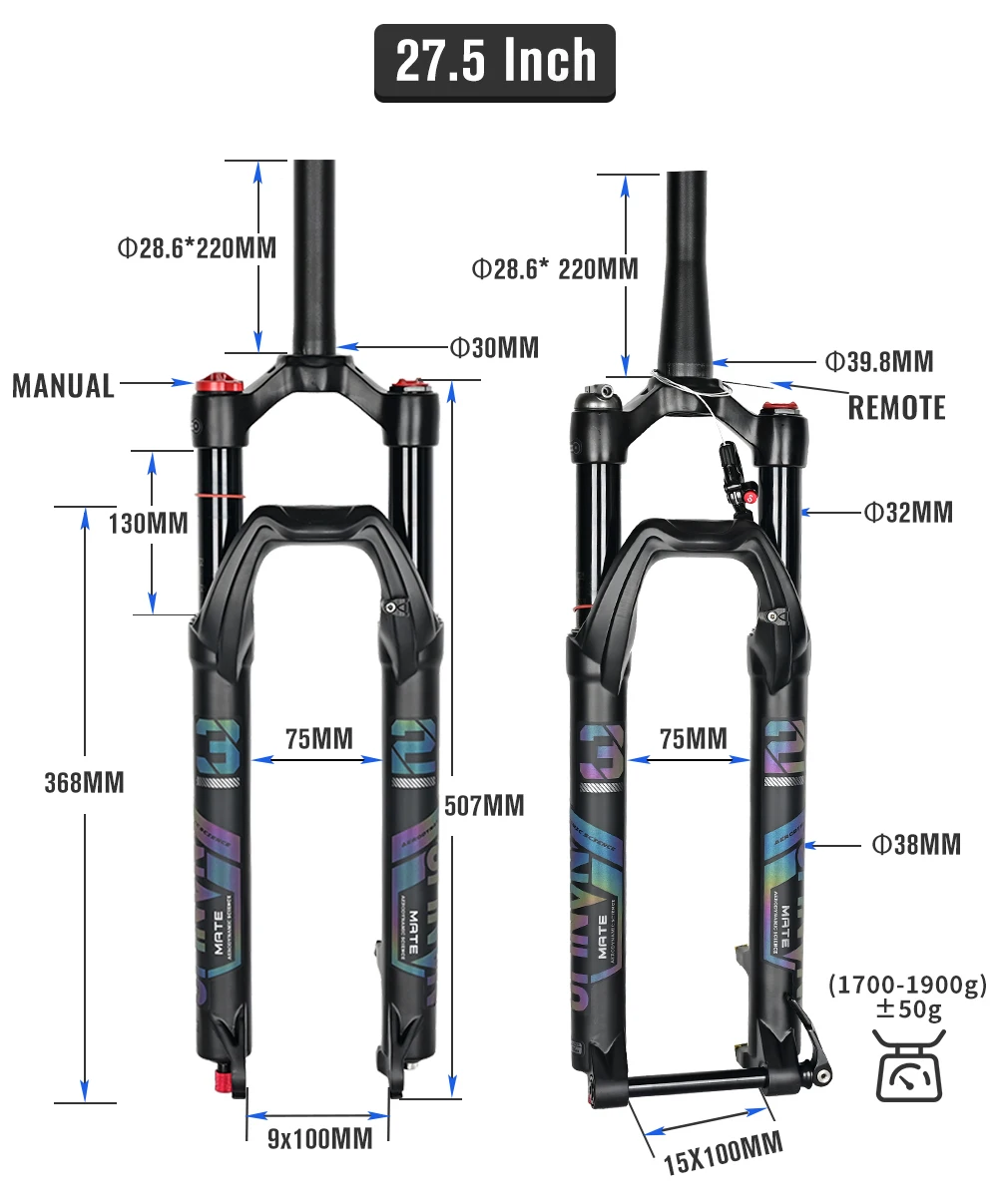 NANLIO X7 Fahrrad-Luftgabel, Rückprall-Einstellung, 26/27,5/29 Zoll, gerade/konisch, RL/LO MTB-Fahrradgabel, 120 140 mm, Reisen – Detail 22