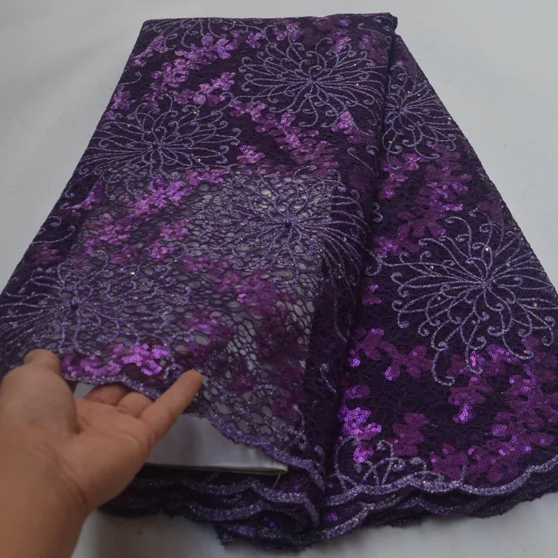 

fancy embroidered African French net lace fabric with sequins and beads high quality tulle lace fabric for party dress FLP196
