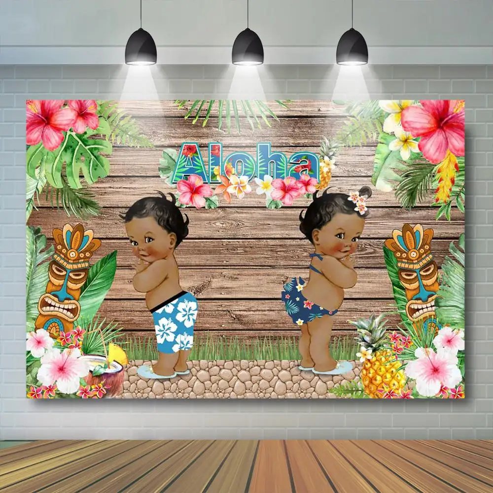 

Mocsicka Aloha Gender Reveal Baby Shower Backdrop, Hawaiian Luau Wood Background, Boy or Girl Baby Shower Party Decor Banner