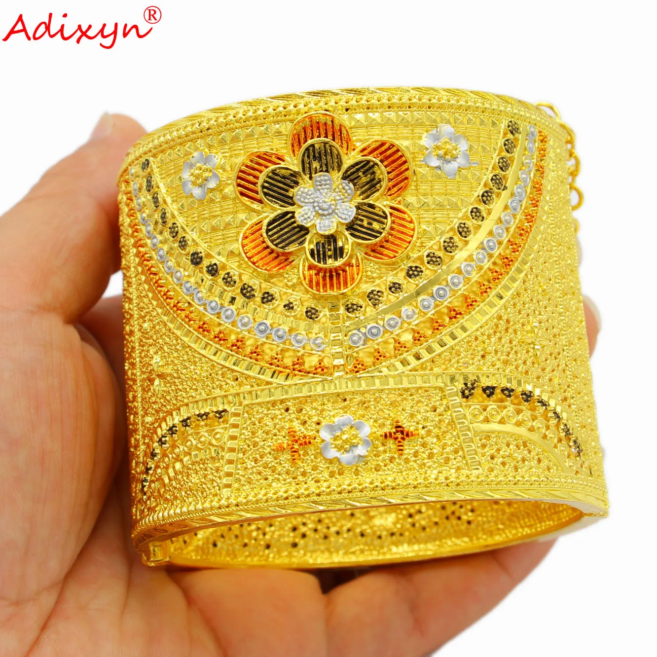 Adixyn 24K Gold Color Flowers Desigh Bangle/Bracelet African Ethiopian Indian Bridal Wedding Party Gifts N04285