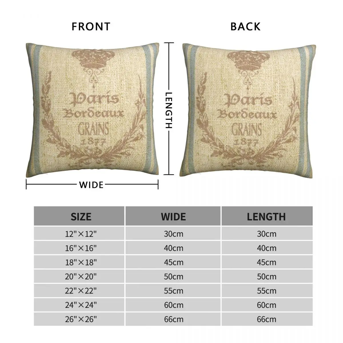 Bonjour Faux Grain Sack Square Pillowcase Polyester Linen Velvet Printed Zip Decor Room Cushion Cover 45x45