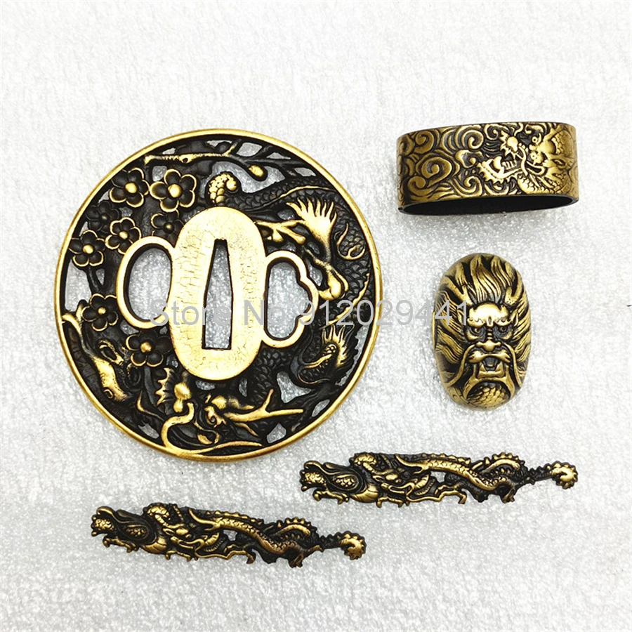 High Quality Copper Sword Hand Guard For Japanese Katana/Wakizashi DIY Fittings Set Dragon Tsuba+Menuki+Fuchi+Kashira/Habaki/Sep