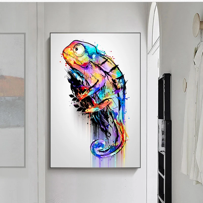 Abstract Chameleon Canvas Painting Colorful Graffiti Animal Oil Painting Wall Art Decoration Posters for Living Room Picture