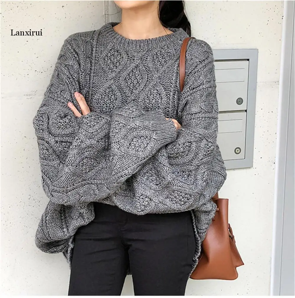 Women Sweater Autumn Winter Solid Oversize Sweater Elegant Casual Knit Sweater Women Pullover  Tops jumper sweter 35