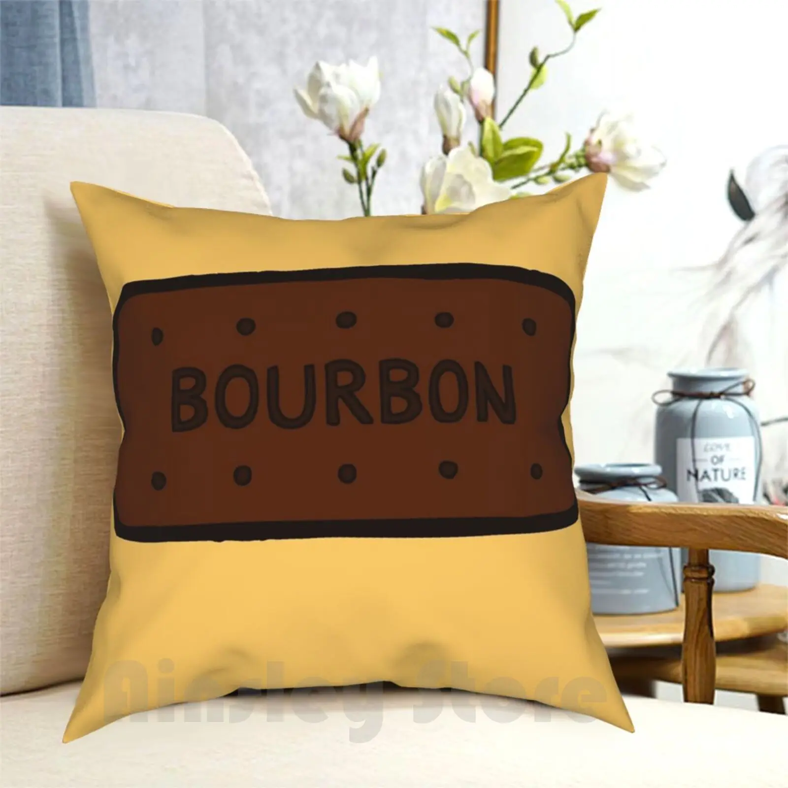 Chocolate Bourbon Biscuit Pillow Case Printed Home Soft Throw Pillow Bourbon Biscuit Brown Chocolate Funny Fun Novelty