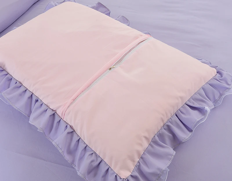 2pcs Princess Lace Pillowcases Polyester Lotus Leaf Girls Room Decorative Pillow Case Solid Color Flounced Bedroom Pillow Cover