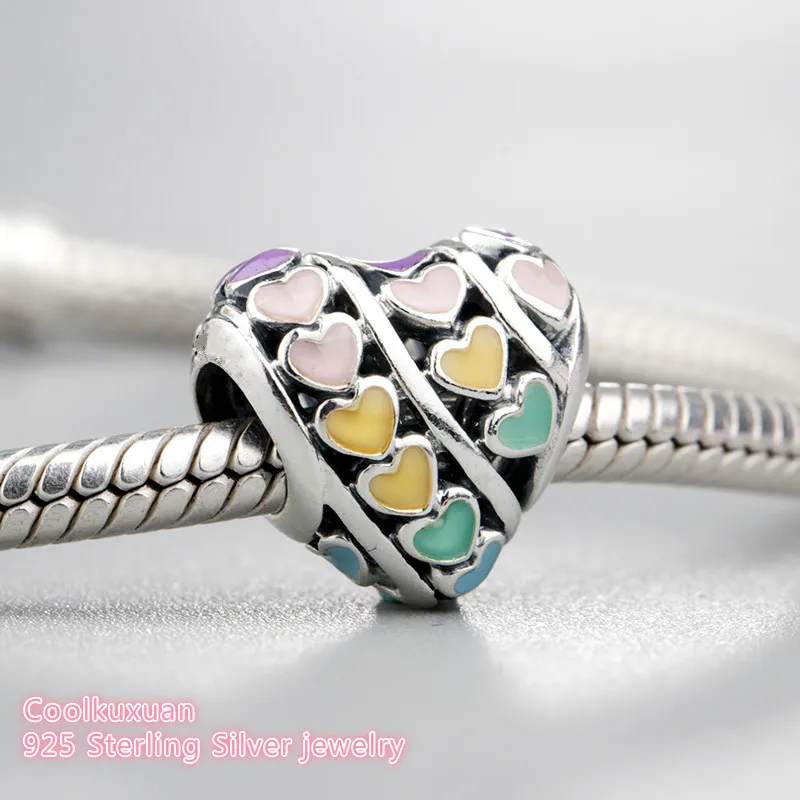 

Spring 925 Sterling Silver Multi-Color Hearts Charm, Mixed Enamel Charm Beads Fit Original Pandora Charms Bracelet jewelry