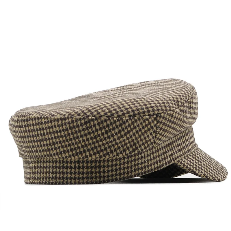 Classic Winter Wool Military Hat Fashion Hats For Women Female Flat Army Cap Salior Hat Girl Visor Travel Vintage Plaid Berets