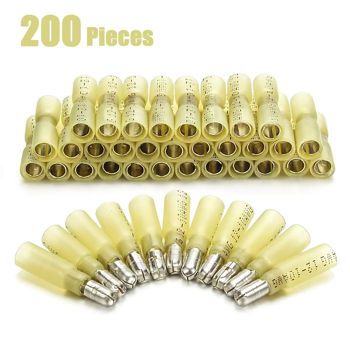 

200PCS Assortment Heat Shrink Crimp Terminals Male & Female Electrical Wire Splice Butt Waterproof Connector Kit AWG12-10 Yellow