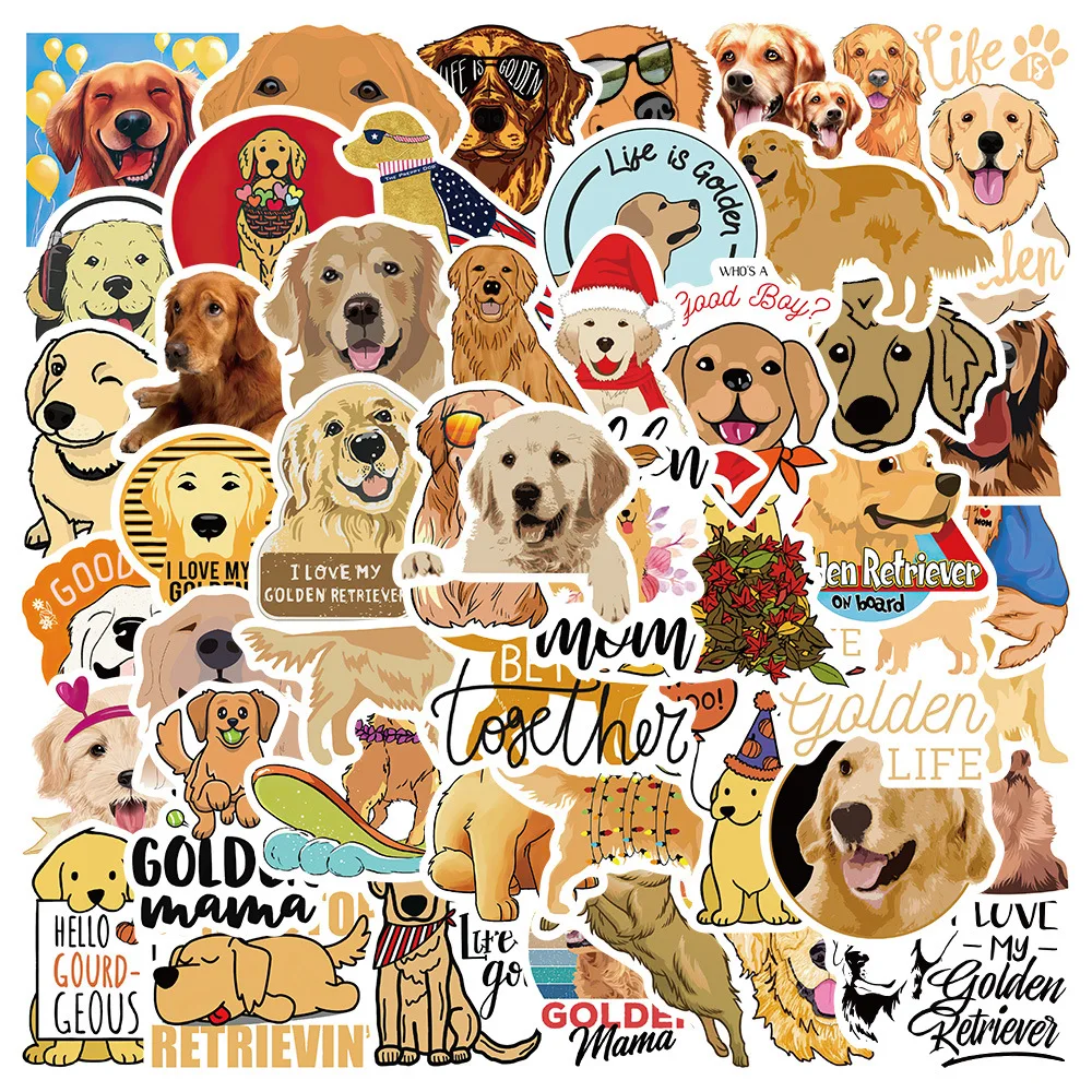 Pegatinas de perro Golden Retriever para niños, calcomanías con grafiti de animales, para monopatín, teléfono, portátil, equipaje, F5, 10/30/50 piezas