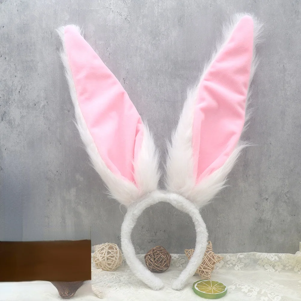 Party Lolita Girls Women Plush Rabbit Bunny Ear Headband Hair Hoop Wide Edge Gift Animal Birthday  Halloween Costume Cosplay