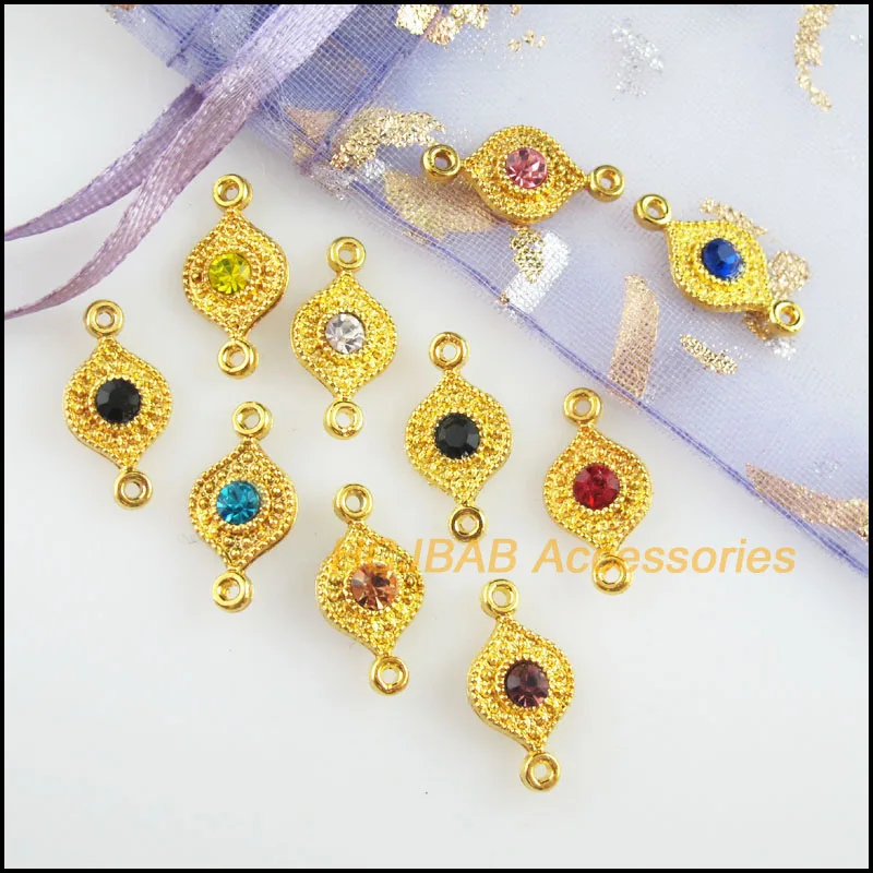 20Pcs Gold Color Retro Eye Mixed Crystal Charms Connectors 8x16mm