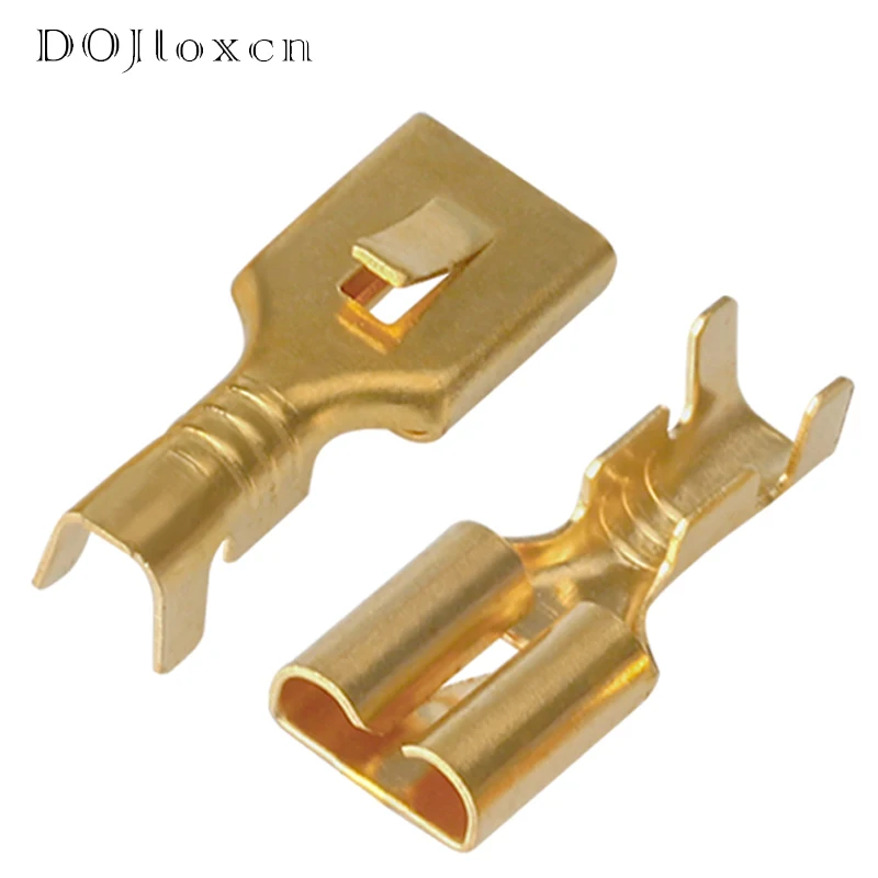 50/100/200/500 Pcs Brass Gilded 6.3MM Female Spade Crimp Terminal Brass Wire Connector For Car Relay DJ623-E6.3B DJ623-E6.3C H62