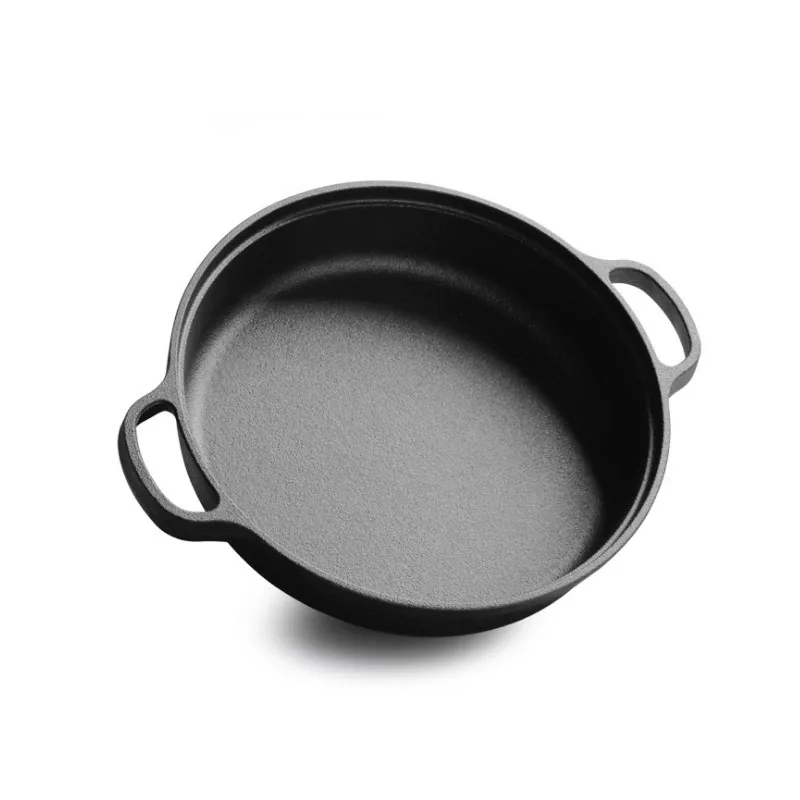 Cast Iron Frying Pan with Wooden Cover, Pancake Pan, Uncoated Pan, Induction Cooker, Universal Cookware, 30cm