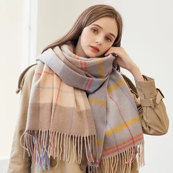 100% Wool Scarf Women Thicken Warm Fashion Plaid Shawls and Wraps Checkered Pashmina Wool Scarves Winter Blanket Echarpe Femme