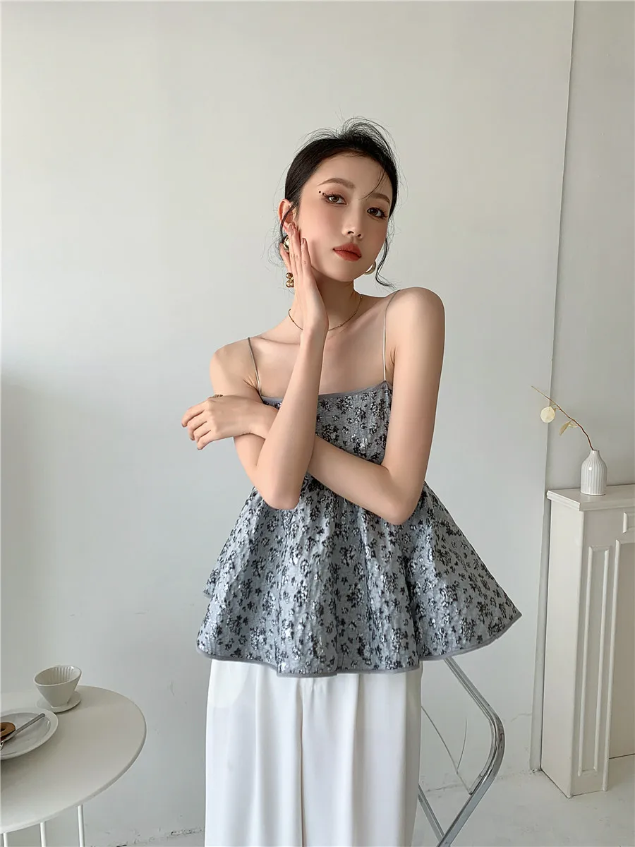 CHEERART Texture Backless Cami Top Grey Open Back Spaghetti Strap Floral Summer Sexy Top Women 2021 Fashion Trendy Clothes