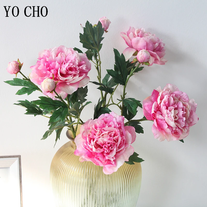 YO CHO Artificial Silk Peony Flowers  Fake Peony  2 Heads  Big Flowers  Home Party  Table Decor  DIY Bouquet  Wedding Supplies