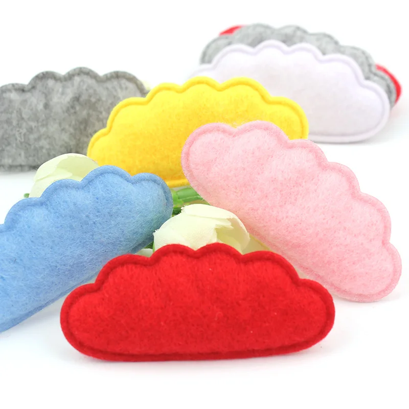 48Pcs 2.6*6cm Cloud Flowers Felt Fabric Padded Appliques For Kids Headwear DIY Hairpin Crafts Decor Ornament Accessories