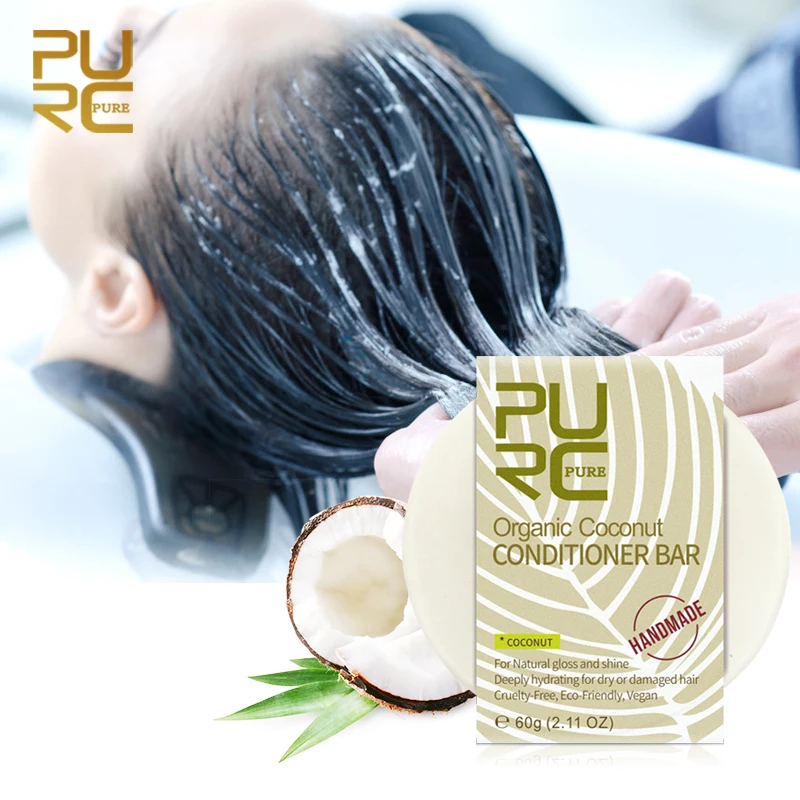 11.11 PURC Organic Hair Coconut Conditioner Bar Handmade Solid Hair Conditioner Soap Deeply Hydrating for Dry/Damaged Hair Care