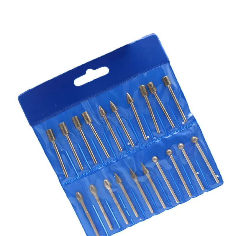 Têtes de meulage en diamant plaqué 3mm, 20 pièces, Mini perceuse, ensemble de fraises pour verre, Jade, moule de gemme, outil rotatif, accessoires de sculpture