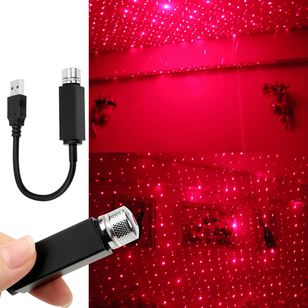 USB Powered Mini LED Car Roof Star Night Lights Laser Atmosphere Ambient Projector Vehicle Interior Atmosphere Galaxy Lamp Decor