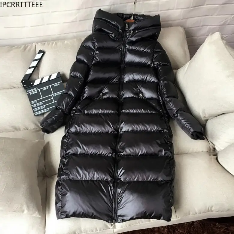 Women Slim Long Winter Coat Hooded Black Thick Warm Down Coats 90% White Duck Down Jacket Women