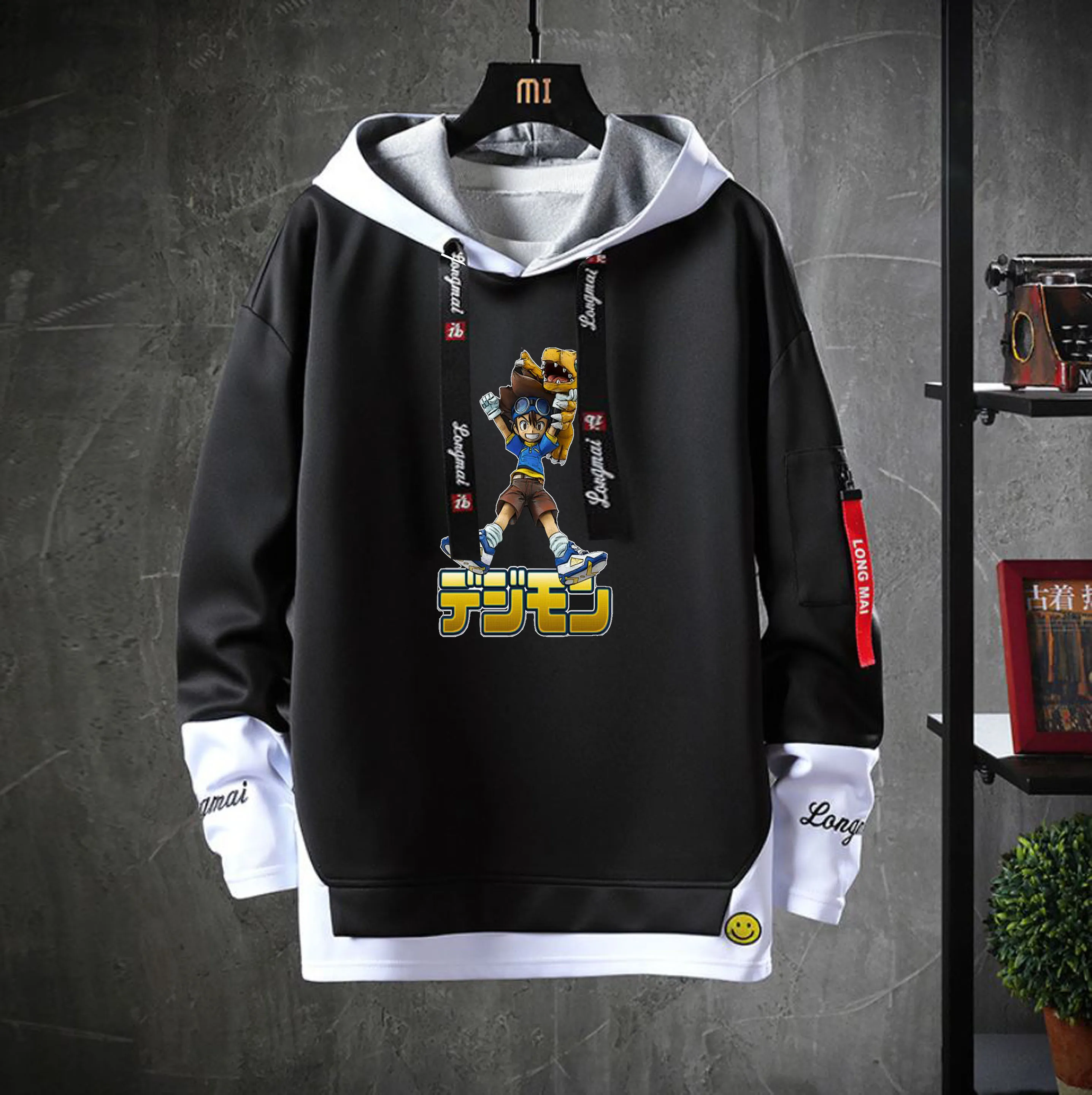 anime Digimon Adventure Hooded Teenagers cartoon Costume Unisex Casual Fake Two-Piece Hoodies Sweatshirt jacket coat