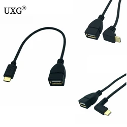 Gold Plated 90° Angle USB 3.0 USB-A Female to Type-C Male 3.1 Data Sync Charger Charging Cable Cord OTG Black Color 0.25m