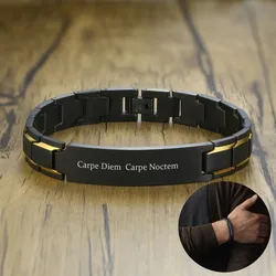 PERSONALIZED MEN'S ID BRACELETS TWO TONE STAINLESS STEEL BLACK LINK BRACELET FREE ENGRAVING NAME OR INITIALS HIS NICKNAME