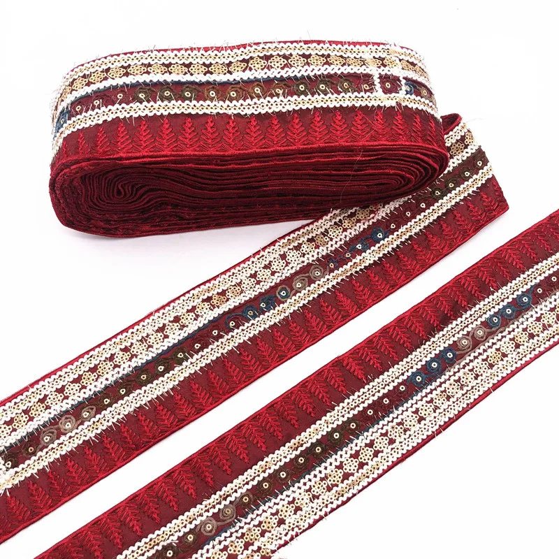 1yard Red Embroidery Ribbon Ethnic Lace Trimming Ribbon Sewing Garment Decorative Water Soluble