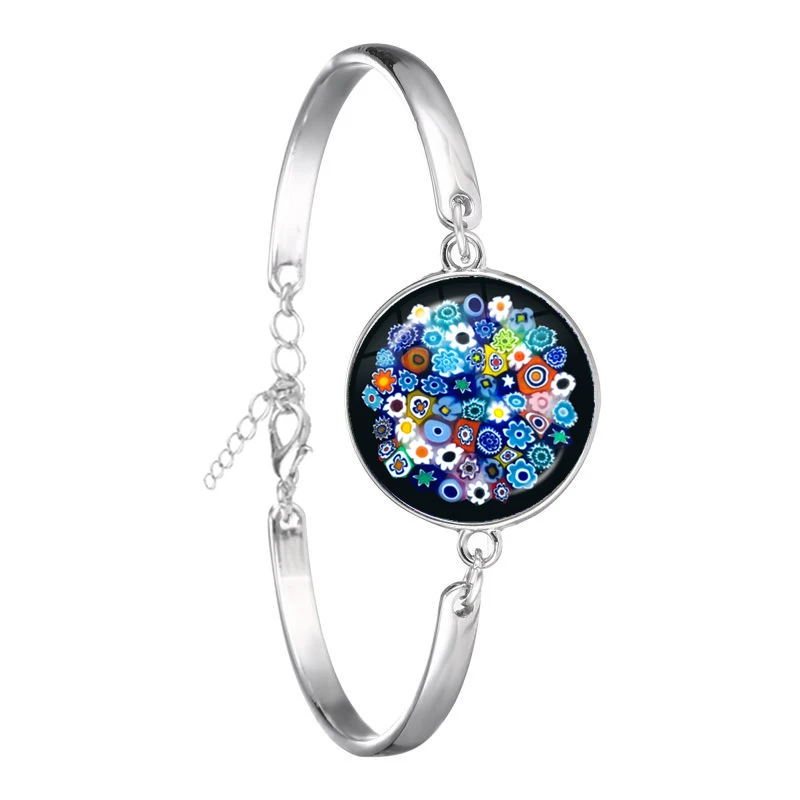 Murano Millefiori Braceler wielokolorowy kwiat 18mm szkło Cabochon Chain Bangle biżuteria dla kobiet prezent dla mężczyzny hurt