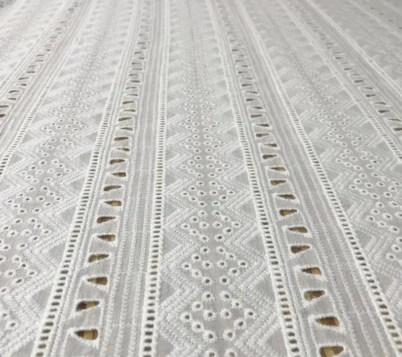 hollowed out cotton lace fabric, eyelet dress fabric, lace fabric by the yard