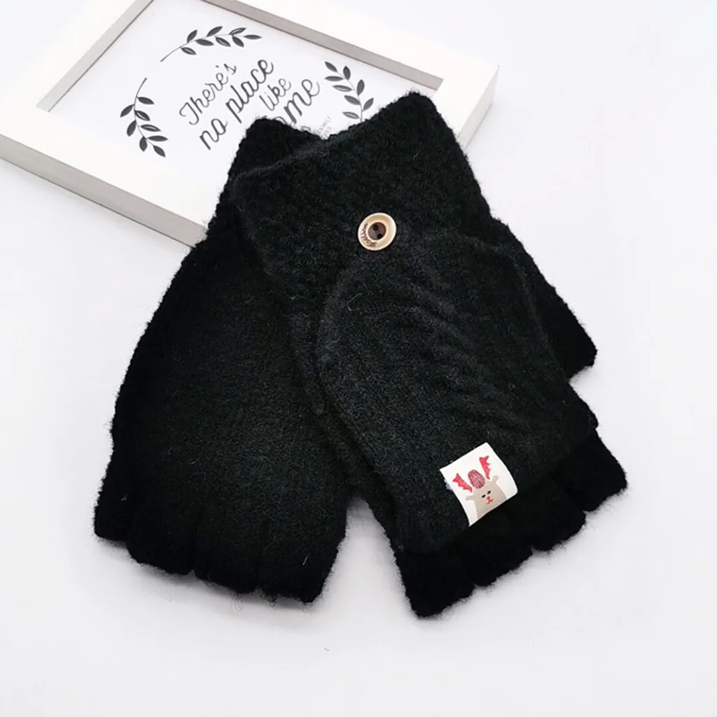 Baby Wool Knitted Gloves Children Kids Winter Warm Knitted Convertible Flip Top Fingerless Mittens Gloves Solid New Fashion Hot