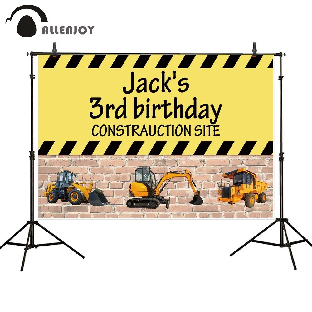 Allenjoy Construction Theme Party Background Happy Birthday Crane Excavator Wall Photobooth Yellow Backdrops Boys Party Banners