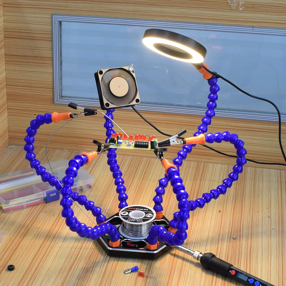 NEWACALOX لحام PCB مجلس حامل مساعدة الأيدي USB 3X LED المكبر لحام التدخين مروحة اليد الثالثة أداة لحام حامل
