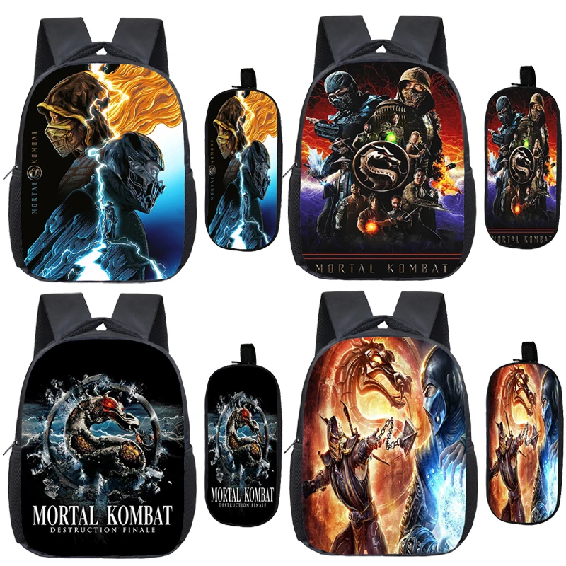 

Hot Game Mortal Kombat Kindergarten Backpack Toddler School Bag Bookbags Boys Girls 2 Pcs Set Mini Knapsack Baby Preschool Bags