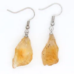 Citrine Crystal Stone Earrings For Women Natural Irrgular Yellow Quartz Stone Drop Dangle Hook Stone Earrings Party Jewelry