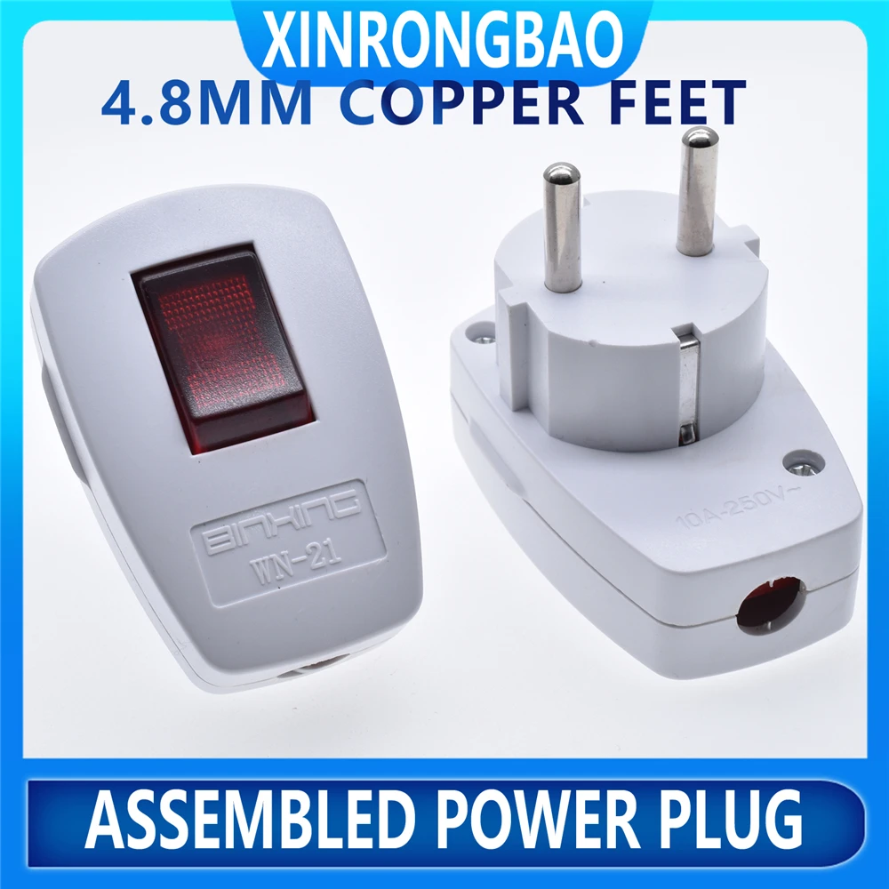 

Germany Schuko Rewireable Power Plug Wih on-off Power Swtich red light 250V10A EU CEE 7/7 Standard Adapter Receptacle Connector