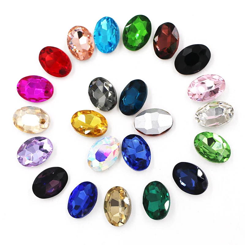 New arrival glass crystal Oval shape glue on pointback rhinestones  DIY Nail art garment Accessories