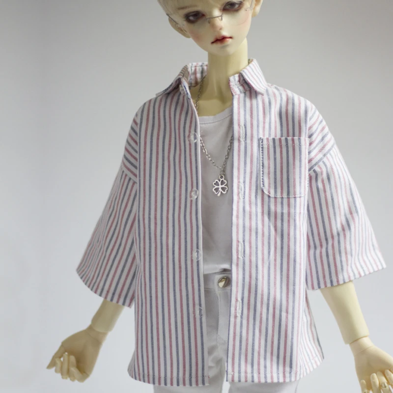 

G10-357 1/4 1/3 Uncle SSDF POPO68 SD BJD MSD doll clothes Red blue and white stripes BF style loose short sleeve shirt 1pcs