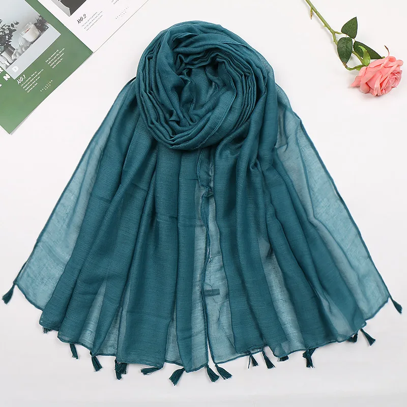 31 Colors Plain Solid Tassel Viscose Shawl Scarf Lady High Quality Shawls and Wraps Pashmina Stole Bufanda Muslim Hijab 180*90Cm