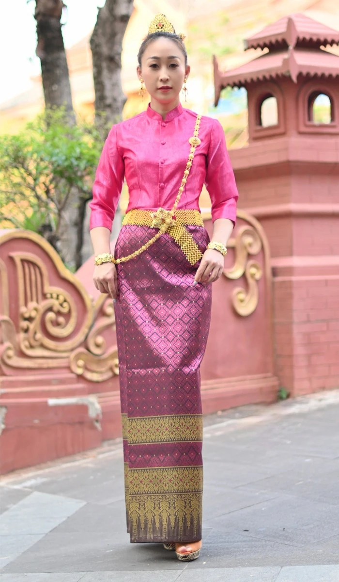 Thailand Traditional Clothing for Women Stand-up Collar Top Skirt for Thai Sytle Clubhouse Restaurant Greeter Clothes Thai Dress