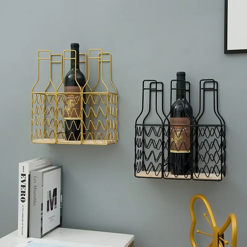 Wall Hanging Wine Holder Home Decoration Living Room Dining Room Bar Wine Bottle Holder Nordic Modern Wooden Iron Wine Rack Wall